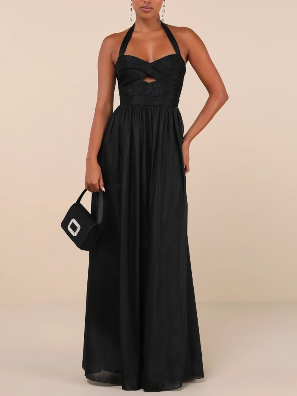 Lulus Black Pleated Halter Dress